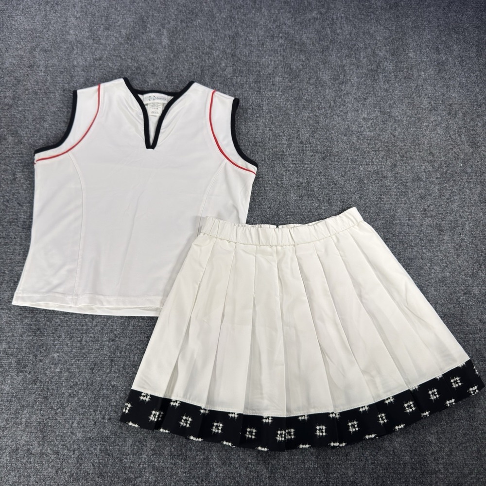 Marcia Women White Tennis Golf Set Pleated Skirt 8 Sleeveless V-Neck Top S USA